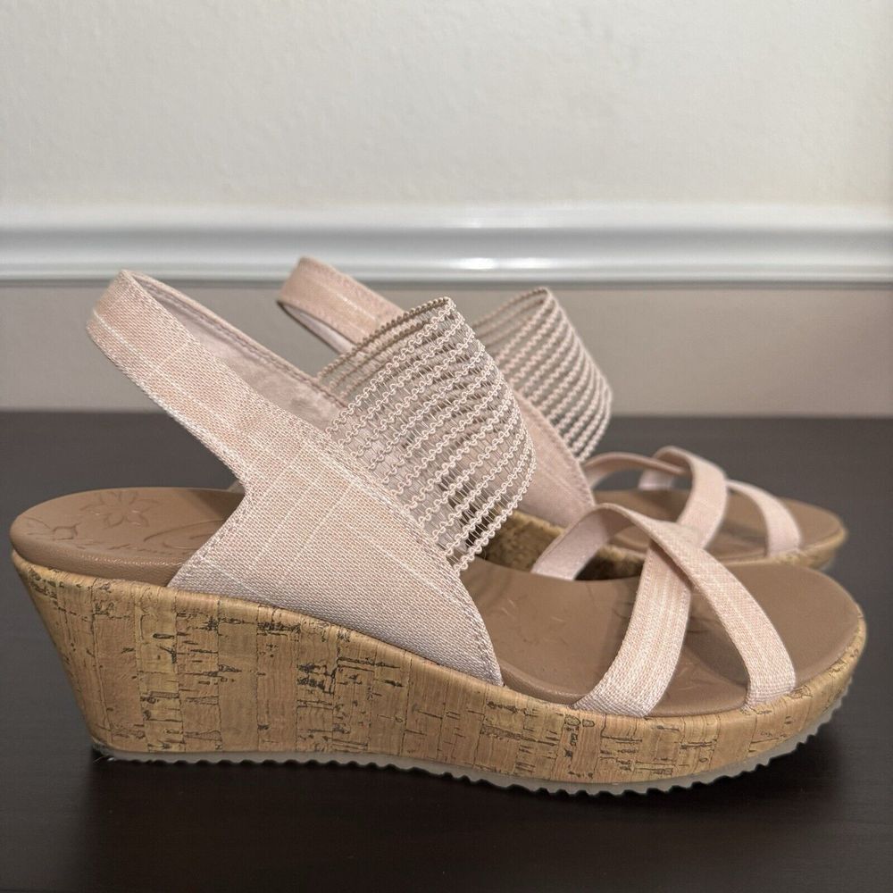 Skechers‎ Pink Beverlee High Tea Sling Back Stretch Wedge Sandals Size 9 Heel